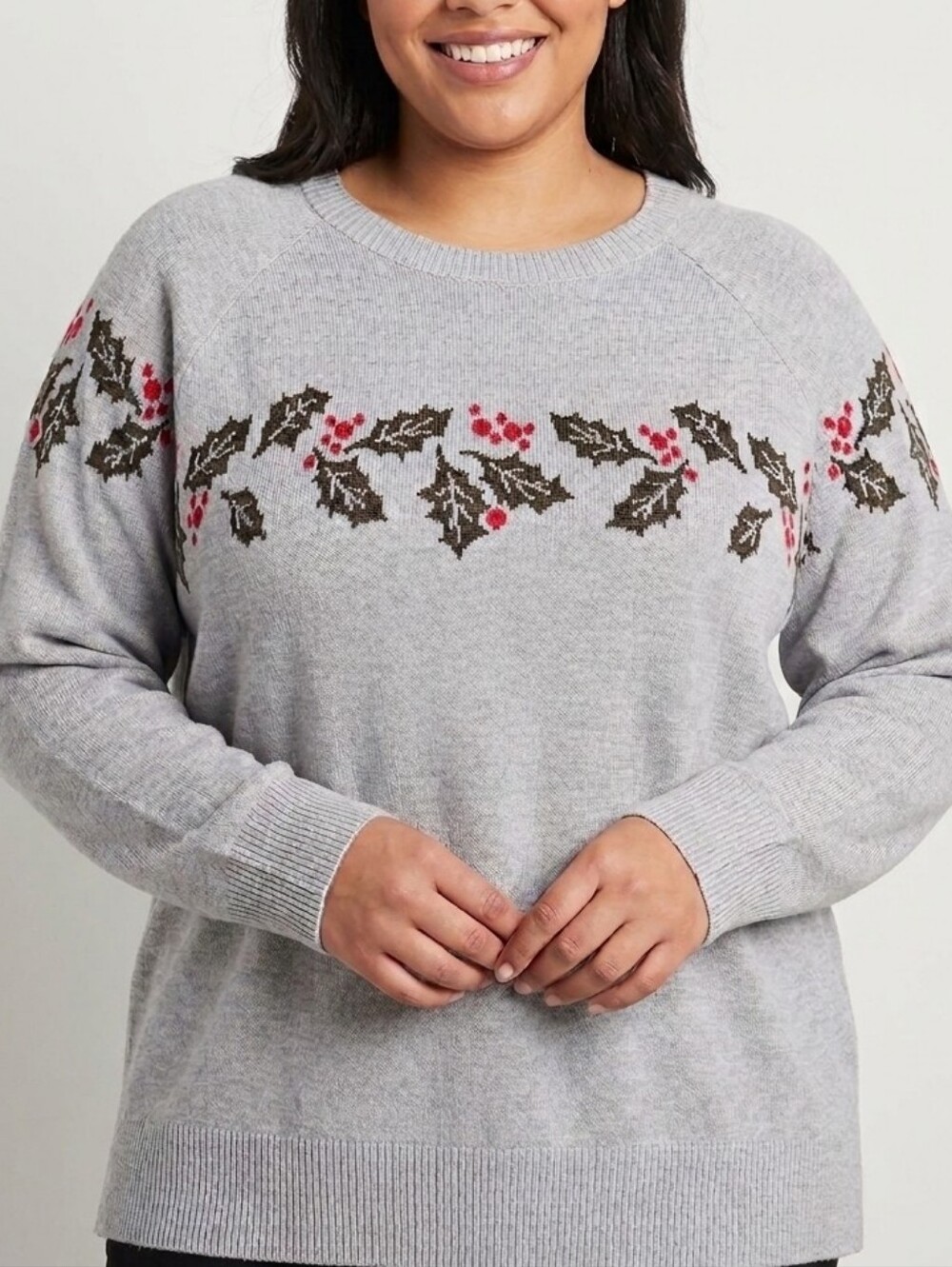 Retrology Women's Holly Berry Christmas Crewneck Sweater 3X